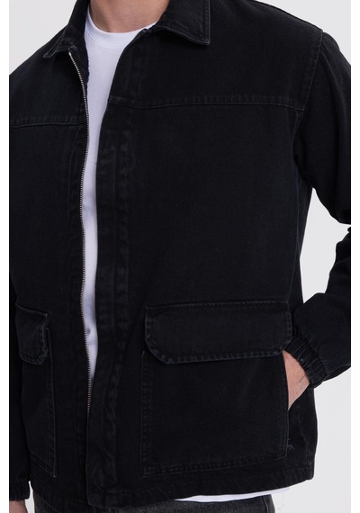 Tudors Erkek Relax Fit Rahat Kesim Çift Cep Denim Siyah Kot Mont Gömlek-42021 Siyah