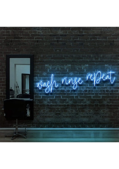 Wash Ringe Repeat Yazılı Neon Tabela Turkuaz