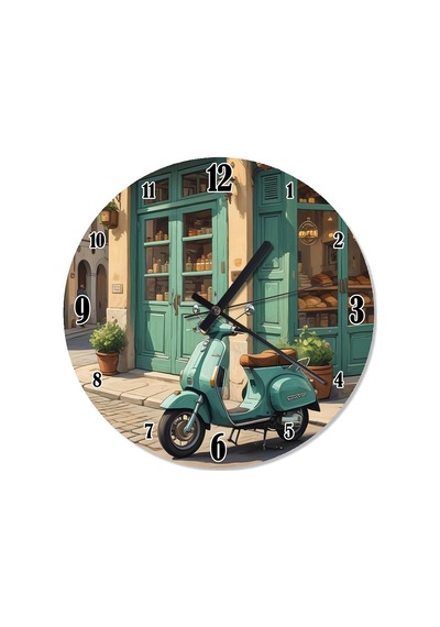 Retro Sokak Ve Scooter Dekoratif Duvar Saati