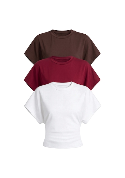 Genius Store Kadın Yarasa Kollu Bluz Pamuklu 3 Lü Bluz Yarasakol-3 Beyaz-bordo-kahverengi
