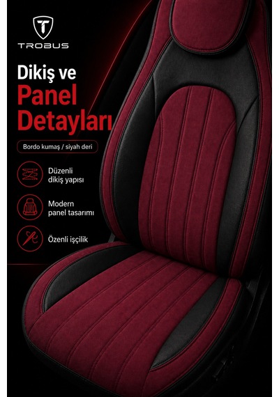 Fiat Albea 2002-2012 Bel Destekli Tay Tüyü Koltuk Kılıfı Tokyo Serisi Bordo Siyah