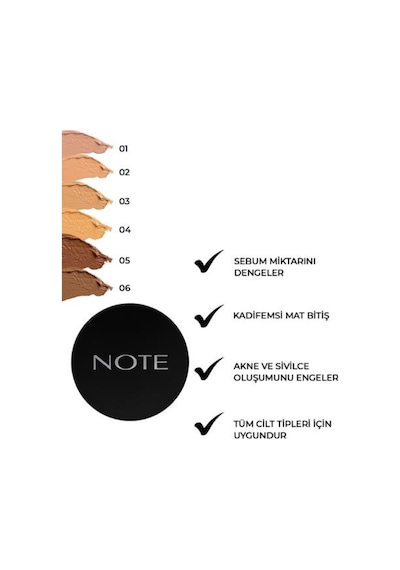 Note Cosmetique Luminous Silk Cream Powder Mat Bitişli Pudra Fondöten - 01 Beige