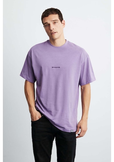 Grımelange Rıver Erkek Oversize Fit Bol Kesim Nakış Işlemeli Basic Örme Mor T-shirt