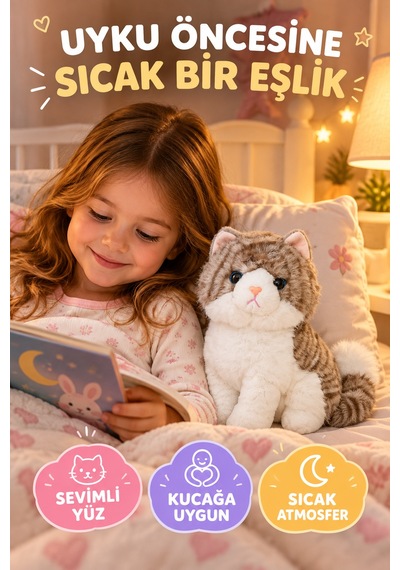 23 Cm Gri Peluş Kedi Oyuncak Yumuşak Sevimli Kedi Figürlü Çocuk Oyuncağı Doğum Günü Hediyesi Seti Çok Renkli