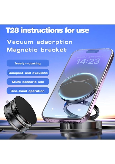 T28 Metalik Magsafe Telefon Tutucu Tüm Yüzeylerle Uyumlu Vakumlu