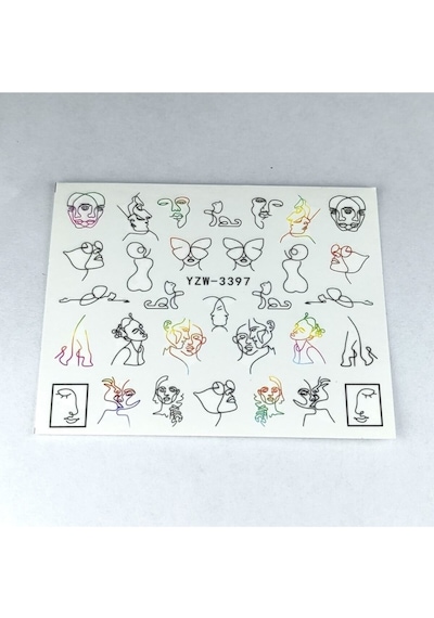 Soyut Kadın Genç Kız Yüz Kedi Sanatsal Tırnak Dövme Vinil Sticker Dövmesi Nail 6x5.5cm