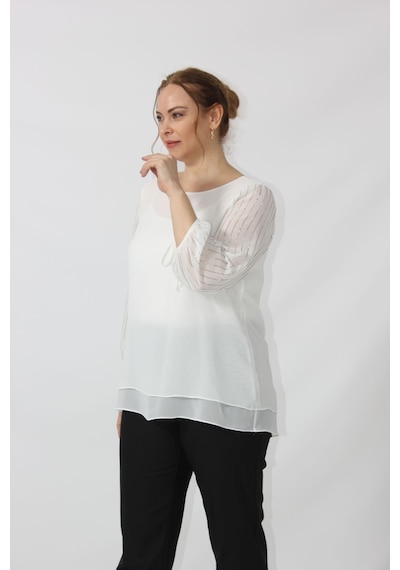 Moda Berray 3243 Kolu Taş Baskılı Şık Bluz Beyaz