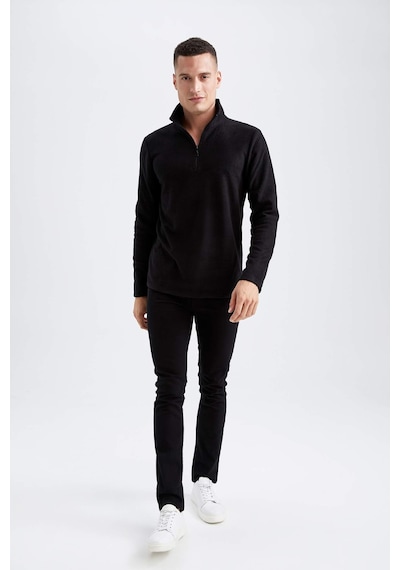 DeFacto Siyah Tüylenme Yapmayan Soğuk Geçirmez Regular Fit Dik Yaka Fermuarlı Polar Sweatshirt Y3996AZNSBK81