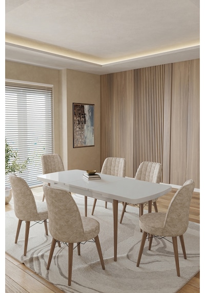 Toce Home Leva 80x130 Açılabilir Beyaz Masa Yemek Odası Takımı Mutfak Takımı 6 Adet Sandalye Bej Toce Home Leva 80x130 Açılabilir Beyaz Masa Yemek Odası Takımı Mutfak Takımı 6 Adet Sandalye Bej