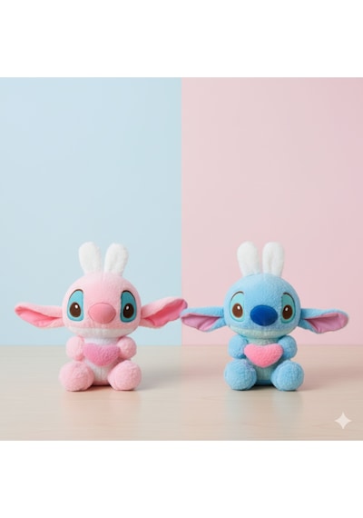 Lilo Stitch Peluş Oyuncak Tavşan Stic Kulaklı Peluş Oyuncak Pembe Renk 25cm Çok Renkli