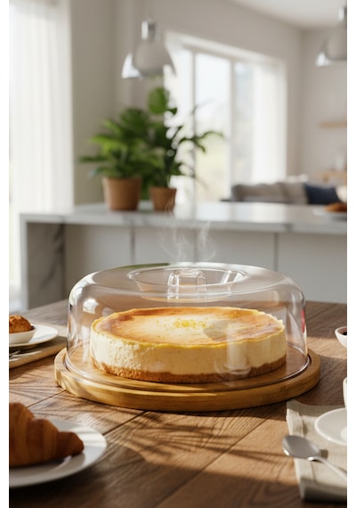 Snippy - Lumy - Bambu Mini Boy Kek Fanusu Mika Kapaklı 18 Cm Kek Pasta Saklama Kabı Sunumluk Yuvarlak