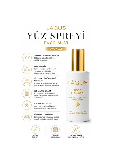Lágus Gül Mayalı Nemlendirici ve Canlandırıcı Yüz Spreyi 100 ML