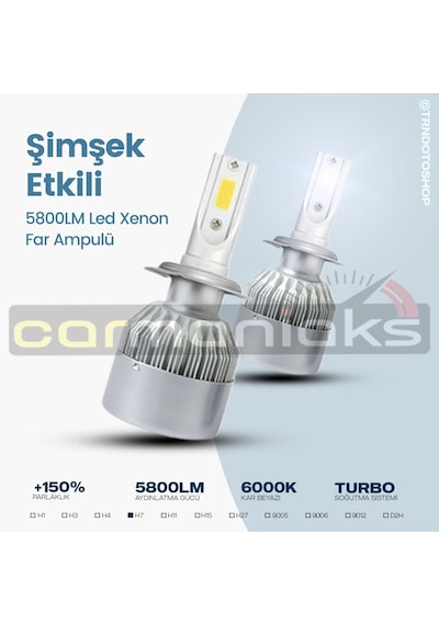 C6 Serisi Led Xenon Far Ampulü Şimşek Etkili 5800Lm Chip On Board 533060281