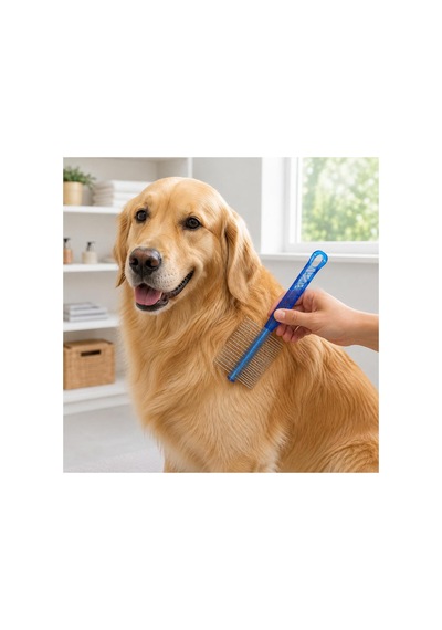 Kedi Köpek Tüy Tarama Tarağı Çift Taraflı Metal Dişli Bakım Tarağı Mavi