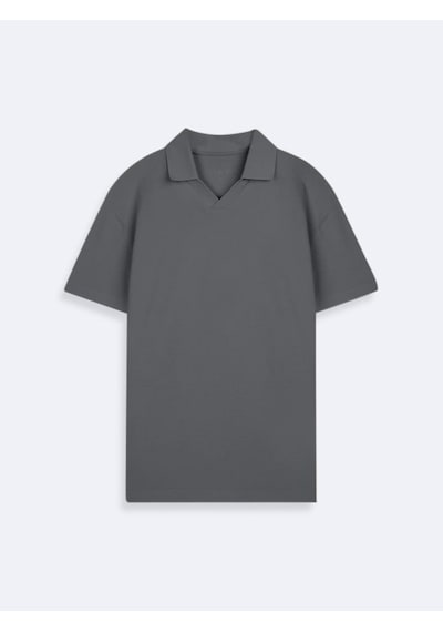 LTB V Yaka Pike Polo Yaka Antrasit T-shırt