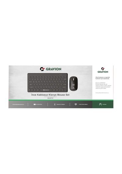 Gravion Km-bt37 Çif Modlu Wireles Bluetooth Klavye Mouse Set Siyah Optik