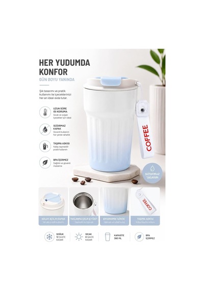 304 L Çelik 400 Ml Mavi Beyaz Degrade El Termos Mug Cin918mv Çok Renkli