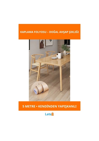 Ahşap Görünümlü Su Geçirmez Kendinden Yapışkanlı Kaplama Folyosu 5 Metre 60 Cm Çok Renkli