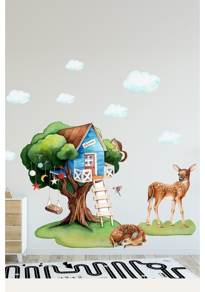 Ceylanlı Ağaç Ev Çocuk Oyun Odası Duvar Sticker Seti