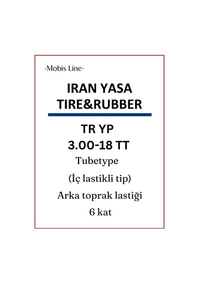 Yasa Tryp Arka/toprak Motosiklet Lastiği 3.00-18tt İç Lastikle Kullanıma Uygundur 6pr