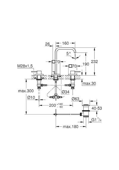 Grohe Allure 3 Delikli Lavabo Bataryası 1/2" M-Boyut 20188000