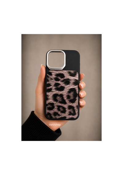 İphone 15 Pro Max Uyumlu Kılıf Leopar Desenli Darbe Emici Metal Kamera Korumalı Yumuşak Silikon Kapak Bej