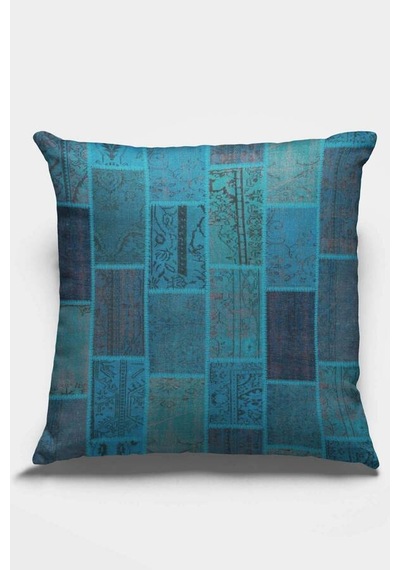 Turkuaz Patchwork Çift Taraflı Yastık Kırlent Kılıfı Krl294n11