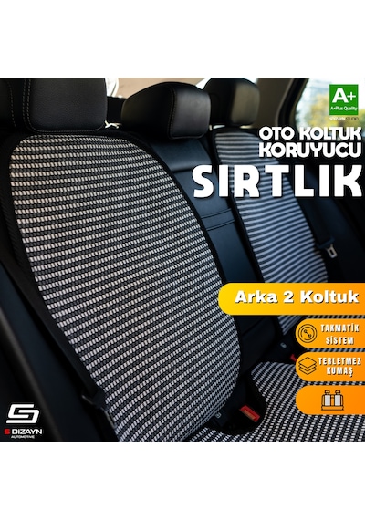 Oto Arka Koltuk Sırt Koruyucu Kılıf Çizgili Füme Beyaz Universal 2 Parça A+ Kalite