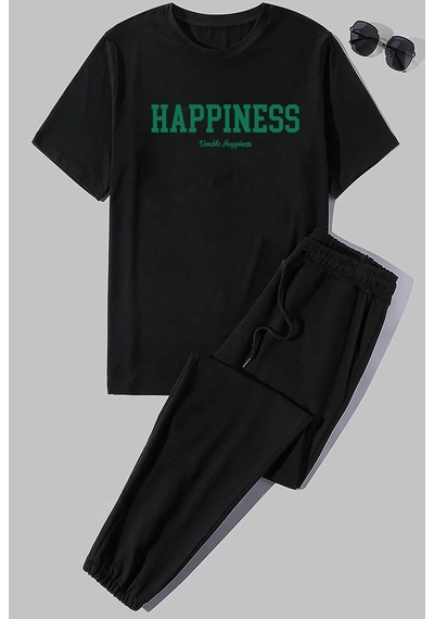 Uyguntarz Unisex Happines 2'li Eşofman Takımı Siyah