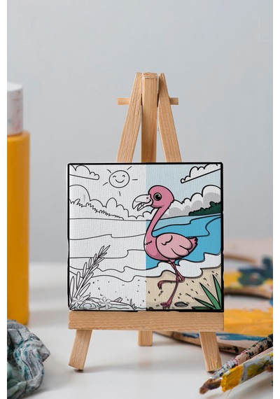 Sevimli Pembe Flamingo Çocuk Eğitici Tuval Boyama Hobi Seti