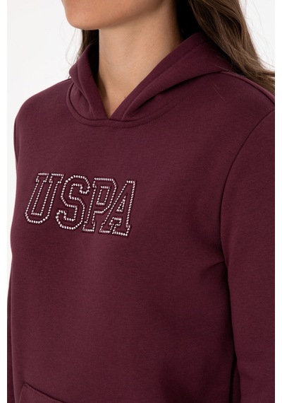 U.S. Polo Assn. Kadın Bordo Şardonlu Kapüşonlu Basic Sweatshirt 50313566-VR177