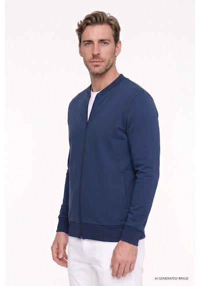 AC&Co / Altınyıldız Classics Erkek Lacı Standart Fit Normal Kesim İçi Polarlı Kolej Yaka Pamuklu Sweatshirt Lacivert