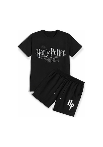Ss Sinser Kids Özel Üretim Harry Potter Baskılı Trend Erkek Çocuk T-shırt Şort Alt - Üst Çocuk Takım Renk:siyah