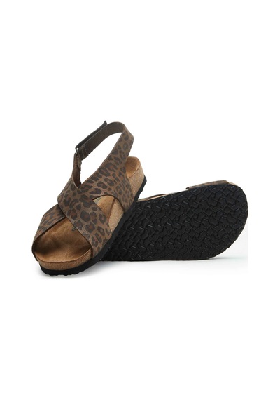 Comfortfusse Fayette - Erkek Ortopedik Hakiki Deri Sandalet Leopar Baskılı Deri