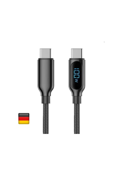 Woyax by Deji Dijital Göstergeli 1.2M PD 100W Type-C to Type-C Örgülü Hızlı Şarj ve Data Kablosu – Siyah