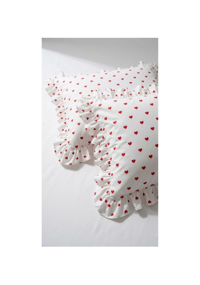 %100 Pamuklu Kalp Desenli Fırfırlı Yastık Kılıfı 2 Adet 50x70 Cm Krem - 863747383 Krem