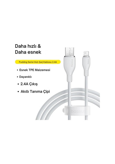 Baseus Ultra Hızlı 1.2mt 2.4a Apple Uyumlu iPhone Şarj Kablosu 11 12 13 14 Pro Max Kablo Akım Ve Isı Korumalı Beyaz