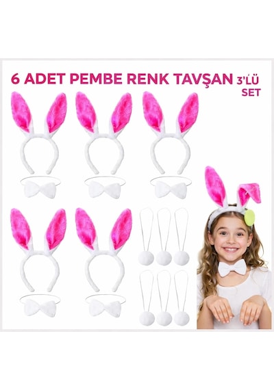 Şeker Pembesi Tavşan Sahne Seti 639lı Set Taç Papyon Kuyruk "