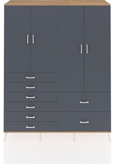 Hyperion Gardrop 7 Raflı 8 Çekmeceli 4 Kapaklı 176x44x221 Çam-antrasit Beyaz Hyperion Gardrop 7 Raflı 8 Çekmeceli 4 Kapaklı 176x44x221 Çam-antrasit Beyaz