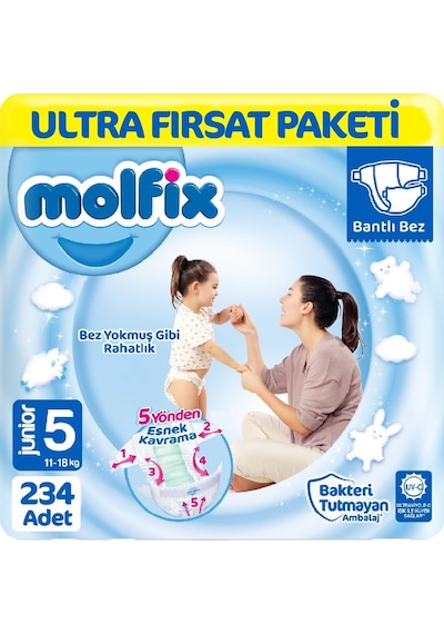 Molfix Bebek Bezi 5 Beden Ultra Fırsat Paketi 78x3 234 Adet 3'lü