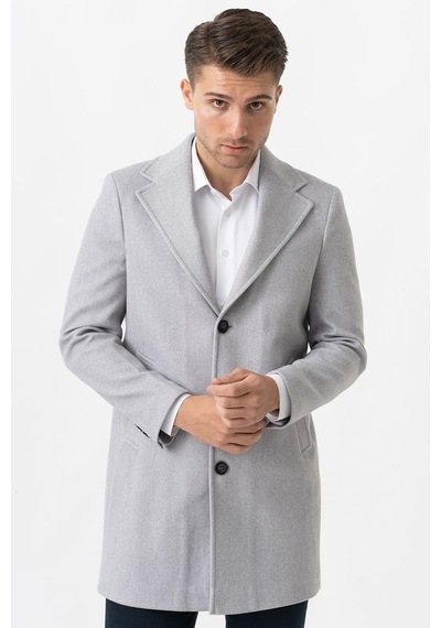 White Stone Ancona 4025-2 Düz Ceket Yaka Slim Fit Pamuklu Kaban Gri-Gri
