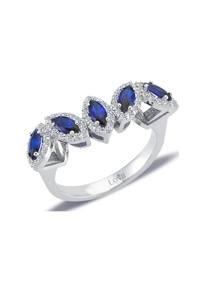Lova Pırlantalı Markiz Safir Beş Taşlı Yüzük - 1020289
