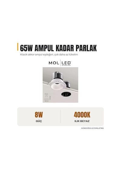 Molled Modüler Serisi 8w Trimless Sıva Altı Led Spot Beyaz 4000k - Mol4079-8w