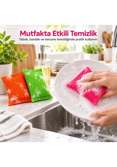 Fileli Bulaşık Süngeri 3 Adet, Petek Dokulu Temizlik İçin Sünger