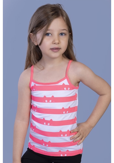Toontoy Kids Kız Çocuk Kedi Baskılı Atlet Beyaz