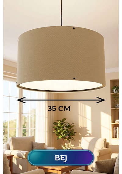 Bej Kumaş Başlıklı Sarkıt Avize 35 Cm Çokrenkli