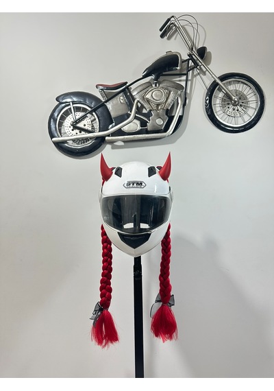 Motor & Motosiklet Kırmızı Şeytan Boynuzlu Çift Örgülü Saç Kask Dış Aksesuar Diğer