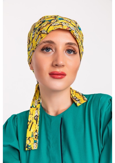 Tesettür Desenli Bone - Minyonlar Sarı
