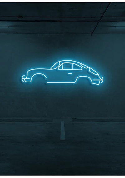 Rent A Carlara Özel Retro Araba Figürlü Neon Tabela Turkuaz