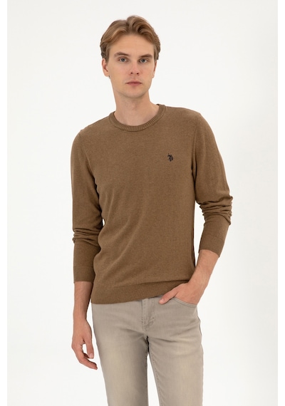 U.S. Polo Assn. Erkek Slim Fit Bisiklet Yaka Haki Melanj Basic Kazak 50313713-VR125